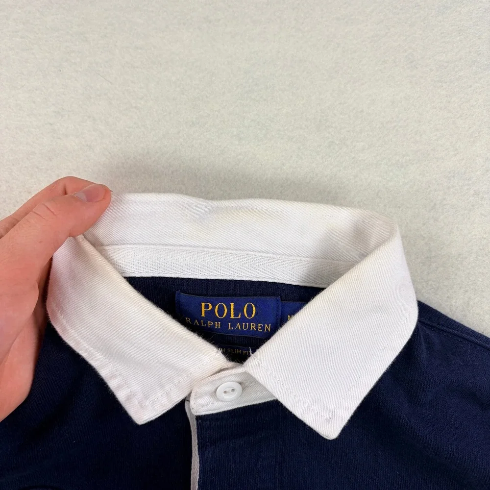 Polo Ralph Lauren Mens Custom Slim Fit Rugby Shirt Navy Red White Large Pony M